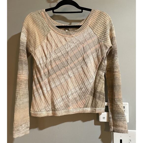 Free People Sweater Wool Blend Pink Coral Beige Stripes Woman’s Medium - Picture 1 of 7